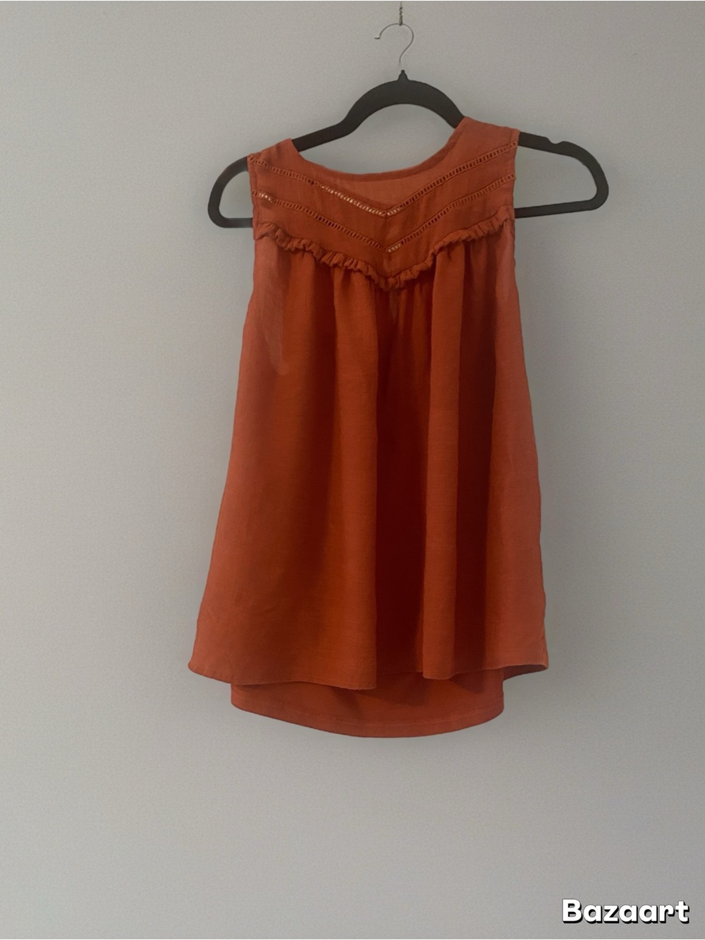 Rust Orange Sleeveless Ruffle Yoke Camisole